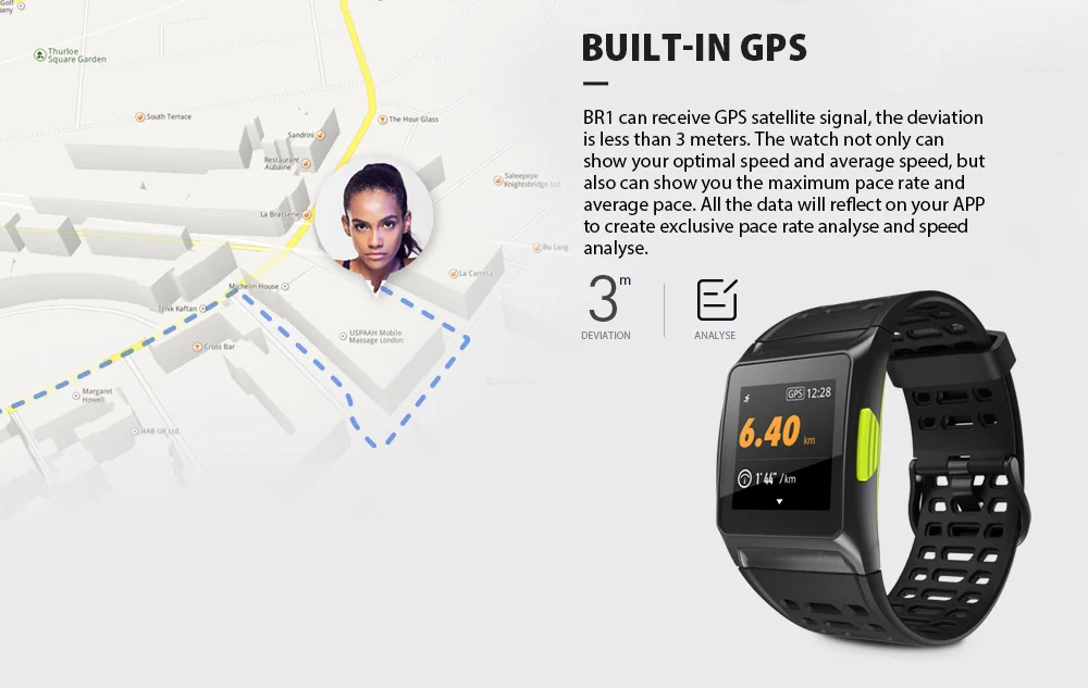 Makibes BR1 gps Спортивные Наручные Часы Bluetooth 4,2 IP67 Водонепроницаемый ips цветной экран динамического сердечного ритма трекер Strava Смарт-часы
