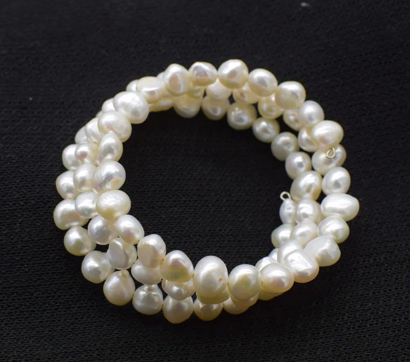 

10pcs 3rows freshwater pearl white 7-8mm baroque bracelet 7.5inch wholesale beads nature FPPJ