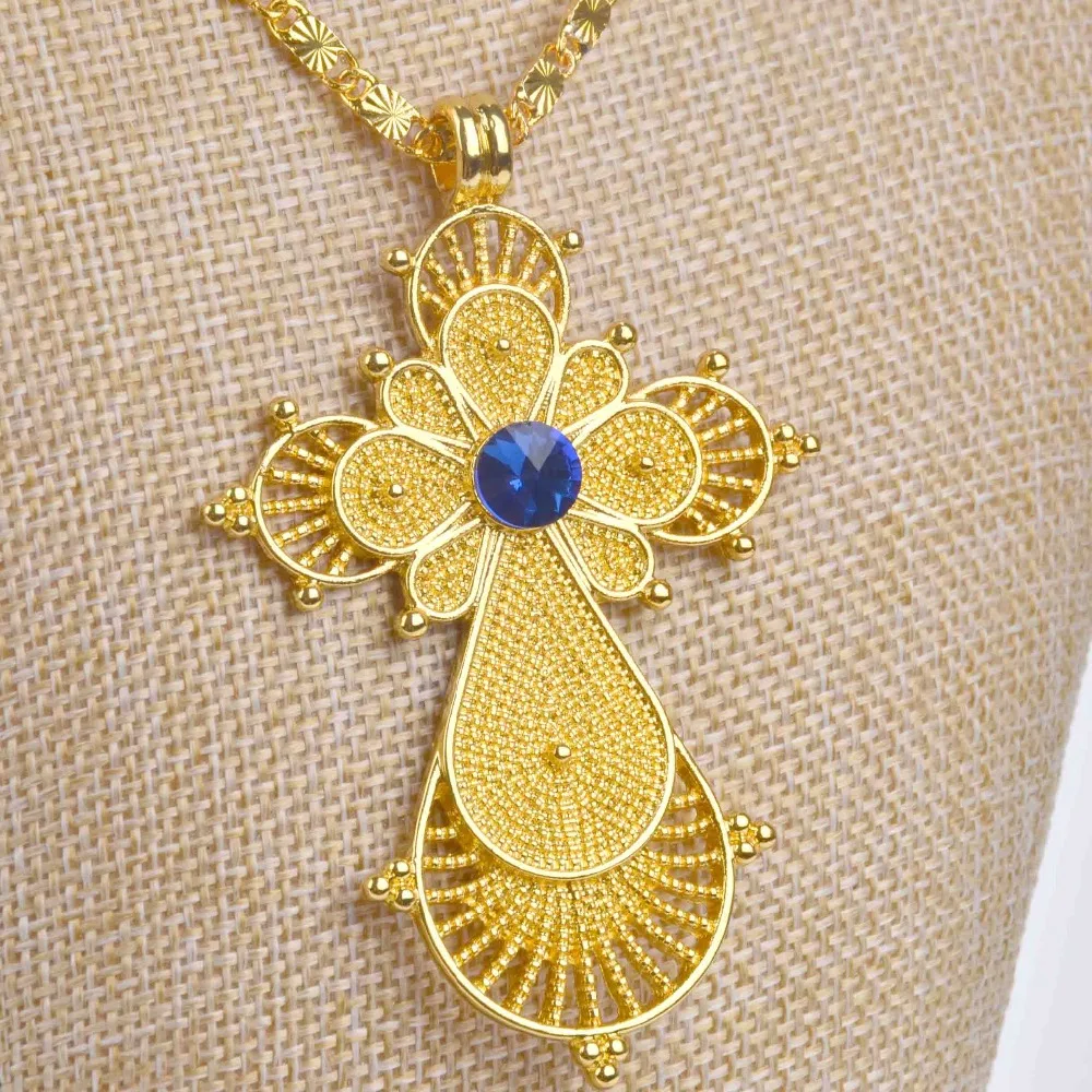 Шамти Эфиопский кулон ожерелье синий камень Чистый золотой цвет африканский Jwelery