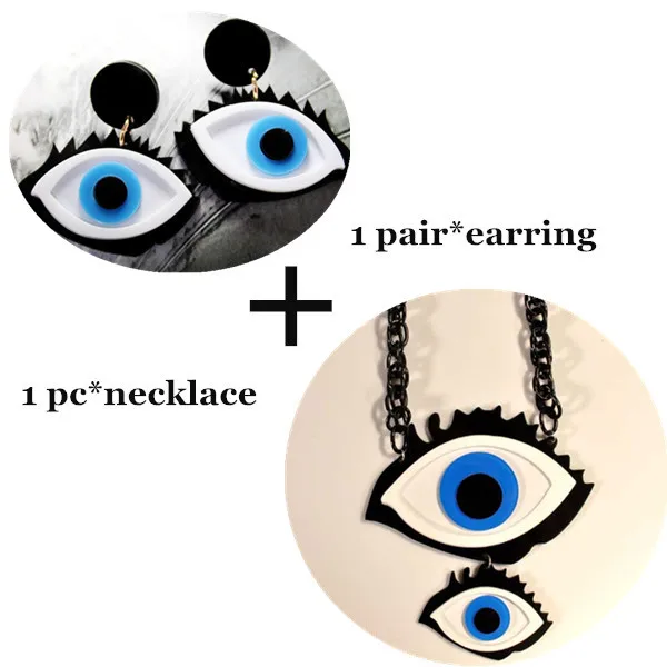 Necklace Earring Set ANL0324, эффектный панк хип-хоп преувеличенный большой синий акриловый кулон от сглаза массивная Длинная цепочка свитер ожерелье - Окраска металла: Necklace Earring Set