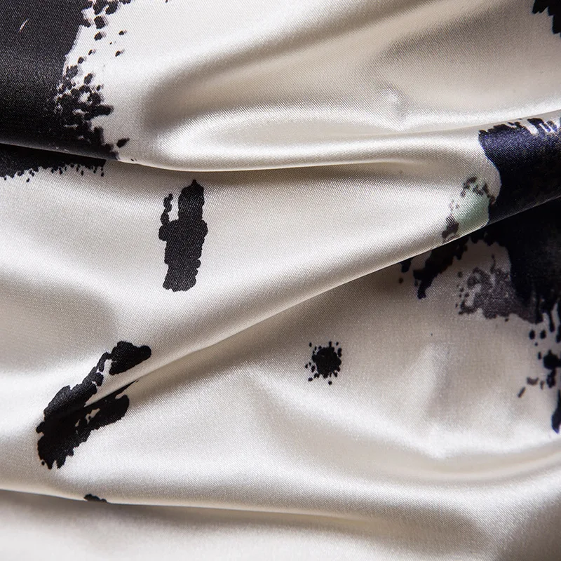 

Splash Ink Print Silk Satin Shirt 2019 Fashion New Slim Fit Long Sleeve Dress Shirts Mens Casual Party Social Shirt Male Chemise