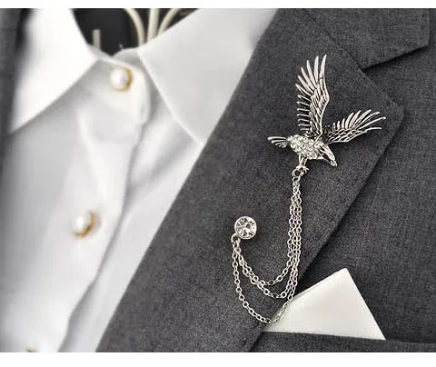 Metal Eagle Brooch Crystal Rhinestone Chains Lapel Pin Unisex Garment Accessory Fashion Jewelry | Украшения и аксессуары