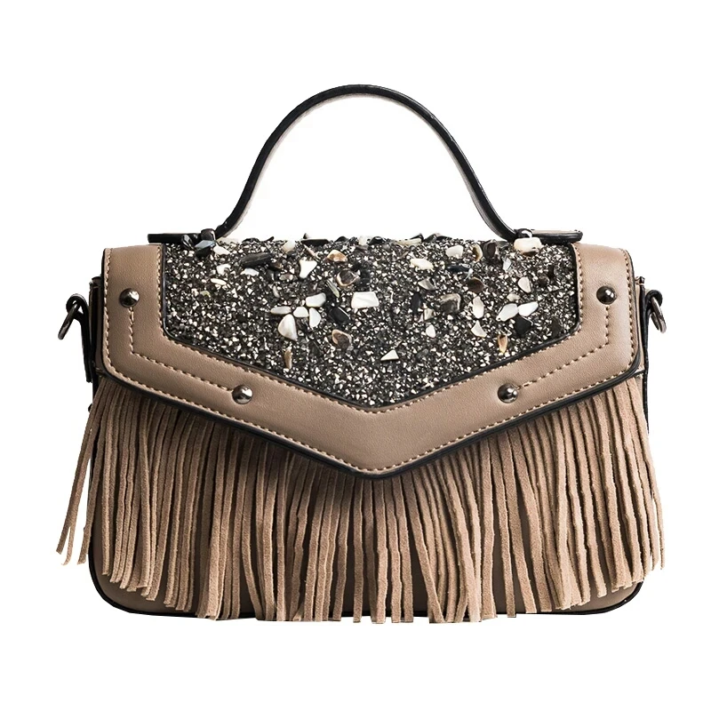 LHLYSGS brand pu bag for women 2018 European and American fashion frosted tassels women's sequins ladies shoulder bags | Багаж и сумки