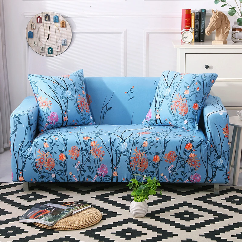 

Blue Flowers Sofa Slipcovers Tight Wrap All-inclusive Slip-resistant Elastic Cubre Sofa Towel Corner Sofa Cover Couch Cover