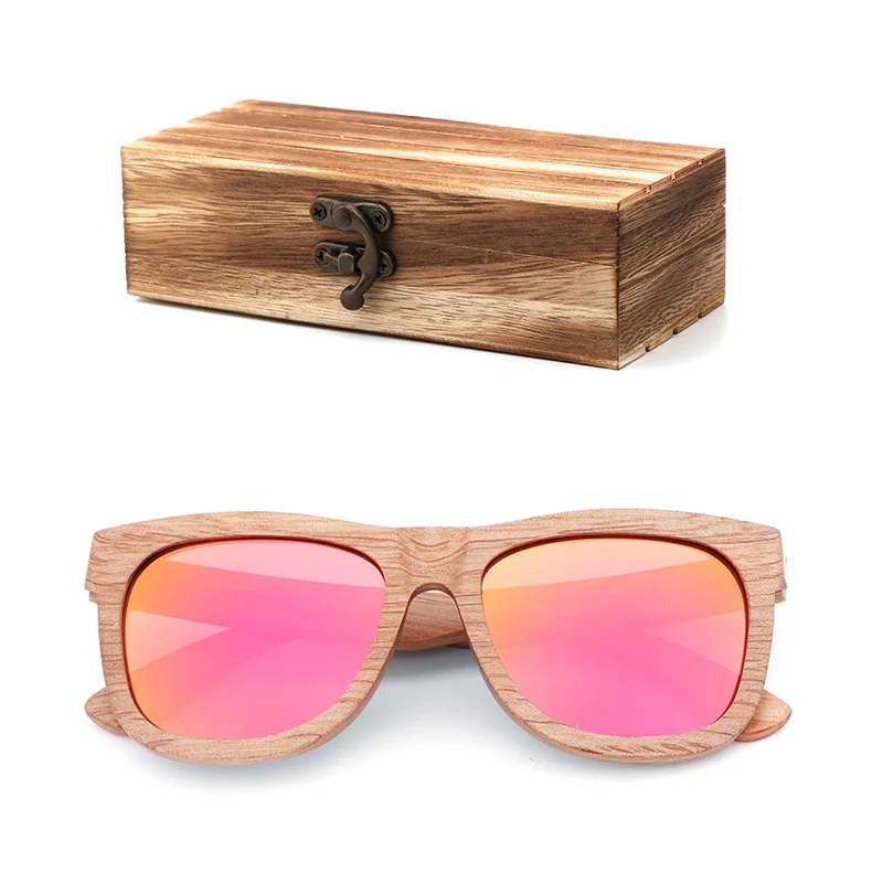 wood box Мужские солнечные очки в ретро-стиле поляриодные бредовые Дизайнерские деревянные очки ручной работы синие пляжные зеркальные женские прогулочные солнцезащитные очки UV400 - Цвет линз: wood box