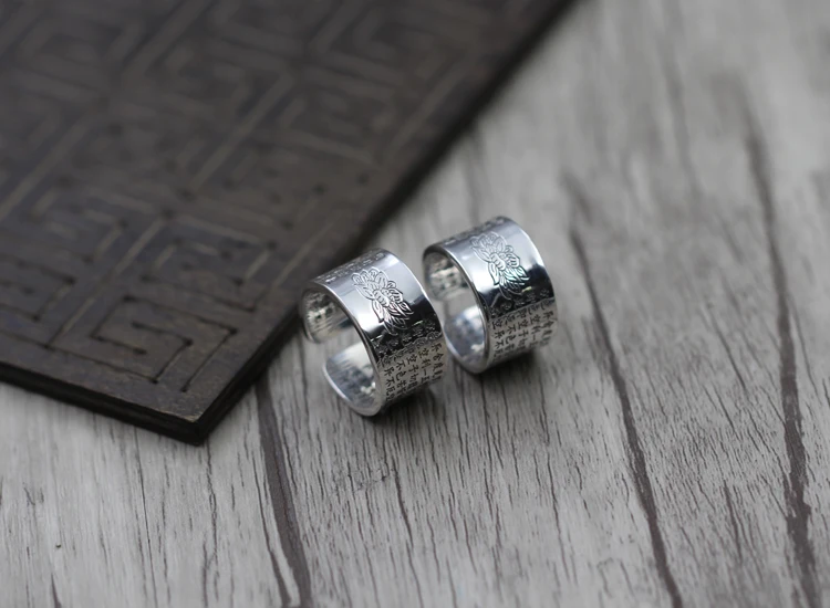 S925 sterling silver ring Buddhist classic style Six character mantra personalized A gift to friends and family | Украшения и