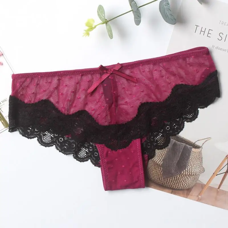 New Arrival Women Briefs Comfy Seamless Sexy Lace Transparence Underwear Panties Black/ Gray/ Red/Brown