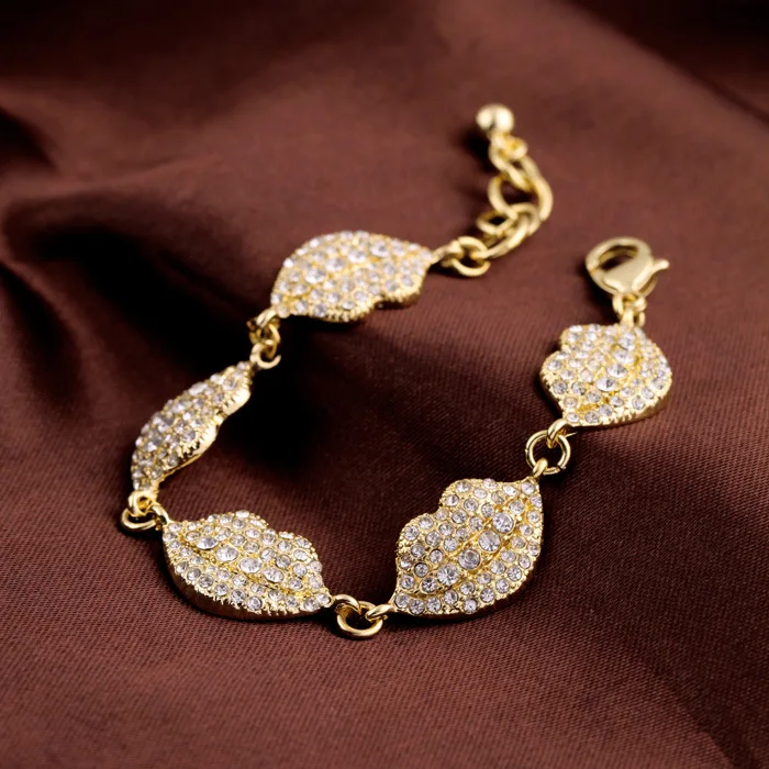 Очаровательный Сияющий шикарный золотой цвет кристалл губы женский браслет