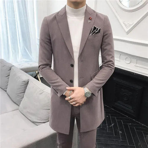 Dark Brown Классические мужские Длинные костюмы модные деловые банкетные мужские костюмы и брюки Размер 3XL тонкий дизайн мужские свадебные костюмы - Цвет: Dark Brown