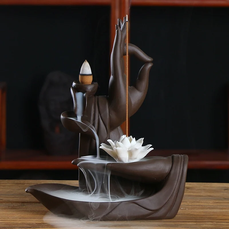 Home Furnishing Purple Sand Back Incense Burner Bergamot Lotus White Porcelain Handmade Flower Zen Aromatherapy Stove | Дом и сад