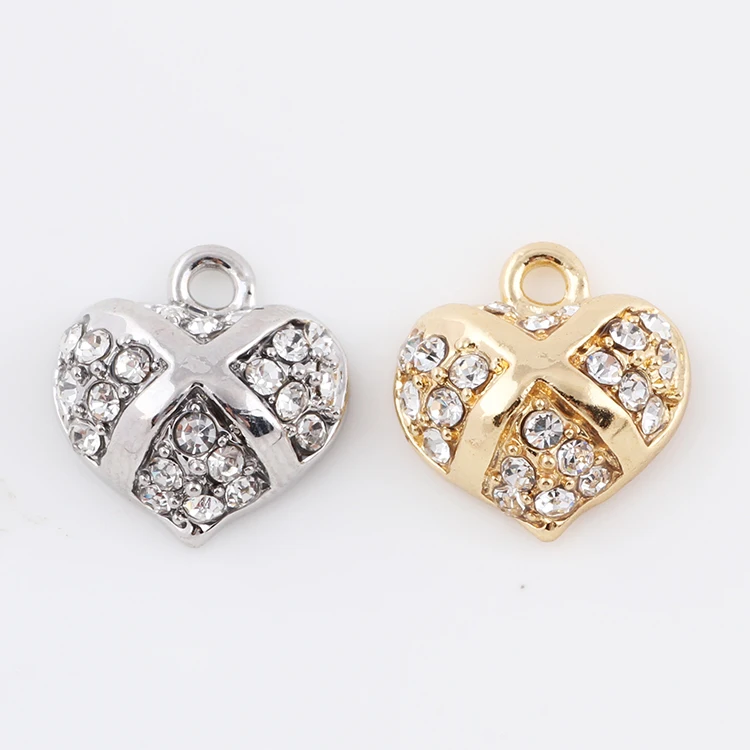 

Newest 20Pcs/Lot Alloy Metal Rhinestone Heart Charms Pendant Handmade Jewelry Accessories