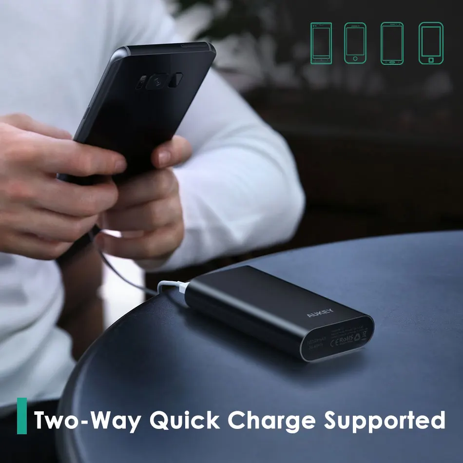 AUKEY Мощность Bank 10000 мАч Quick Charge 3 0 Портативный быстро Зарядное устройство банка для