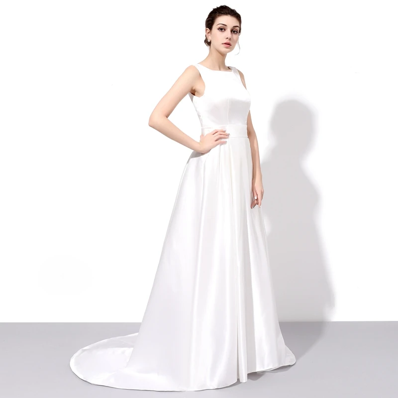 SSYFashion невесты банкет Элегантное Длинное Вечернее Платье Простое Белое Атласное