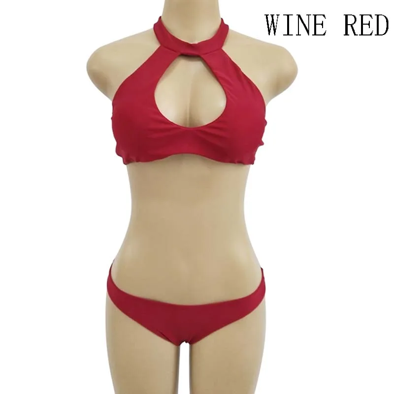 High Neck Bikini Women Swimsuit Push Up Swimwear Cut Out Set Bathing Suits Swimming Suit Biquini Beachwear | Спорт и развлечения