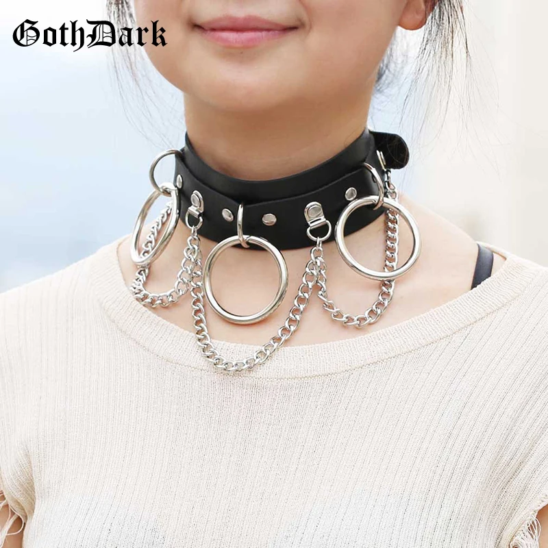 Goth Dark Chocker ожерелье женское кожаное готическое уличное гранж чокер металлический