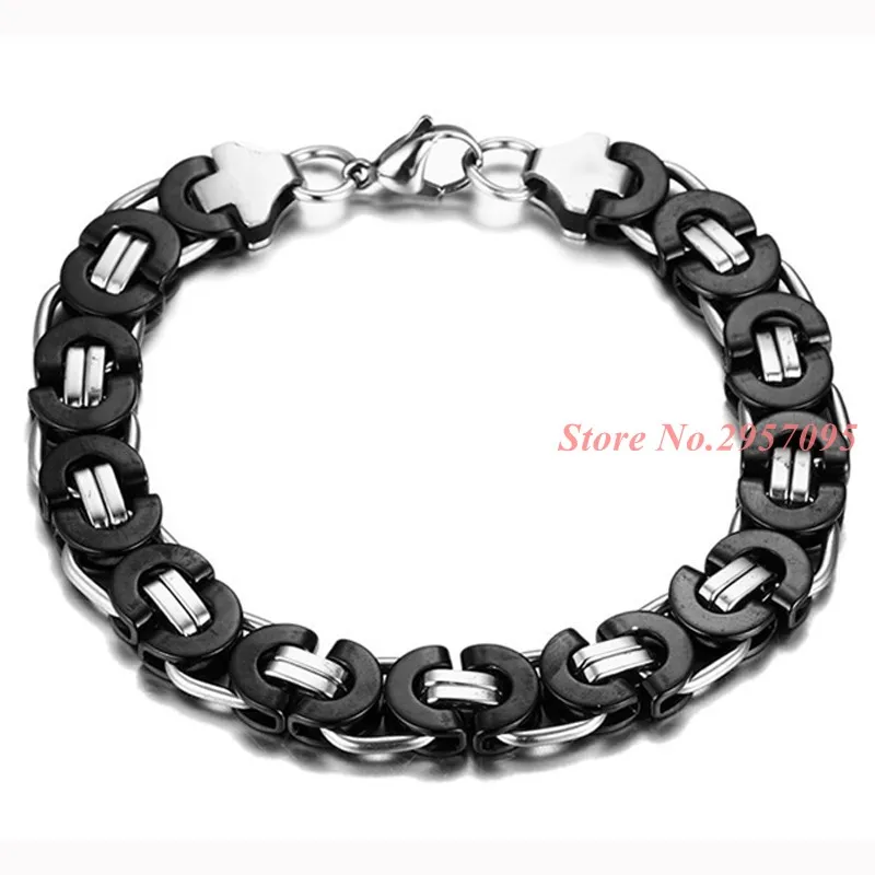 11mm Wide Cool Silver Black Color Box- Byzantine Chain Necklace &amp Bracelet Set Stainless Steel Jewelry Men's | Украшения и