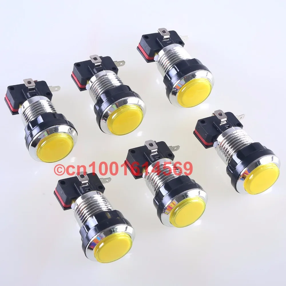 

6pcs/lot 30mm Silver Round LED illuminate Arcade LED Fighter Button for Mame Multicade & Mini Arcade Machine 5 Color - Yellow