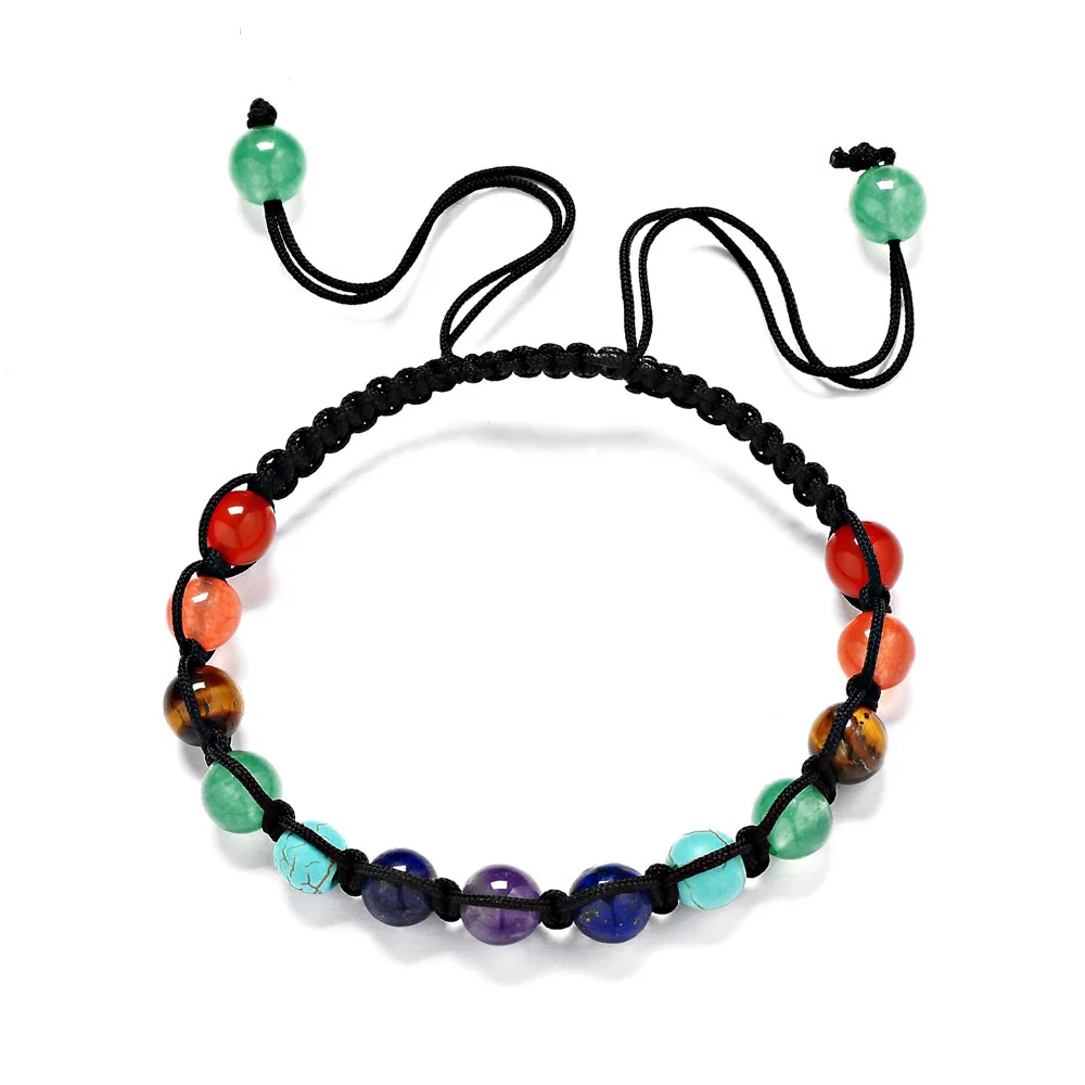 [JIMORE] Braided Rope 6mm Natural Stone Beads Bracelets for Men Women Gift Colorful Wrist Jewelry 7 Chakra Bracelet ANN700 | Украшения и