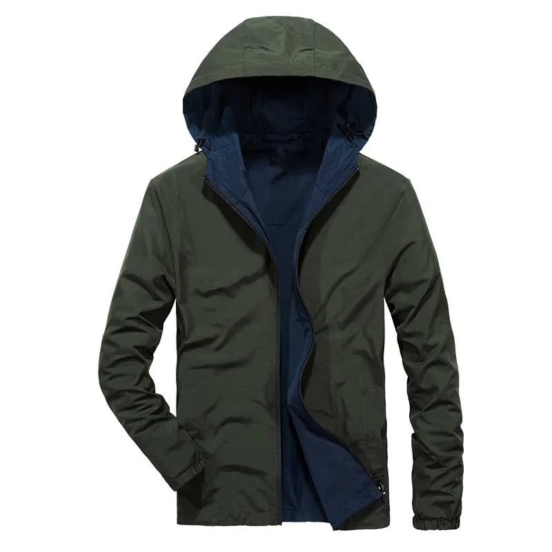 

Double Side Jacket Spring Autumn Men Casual Hooded Jacket Windbreaker OUTWEAR Coat Male Clothes