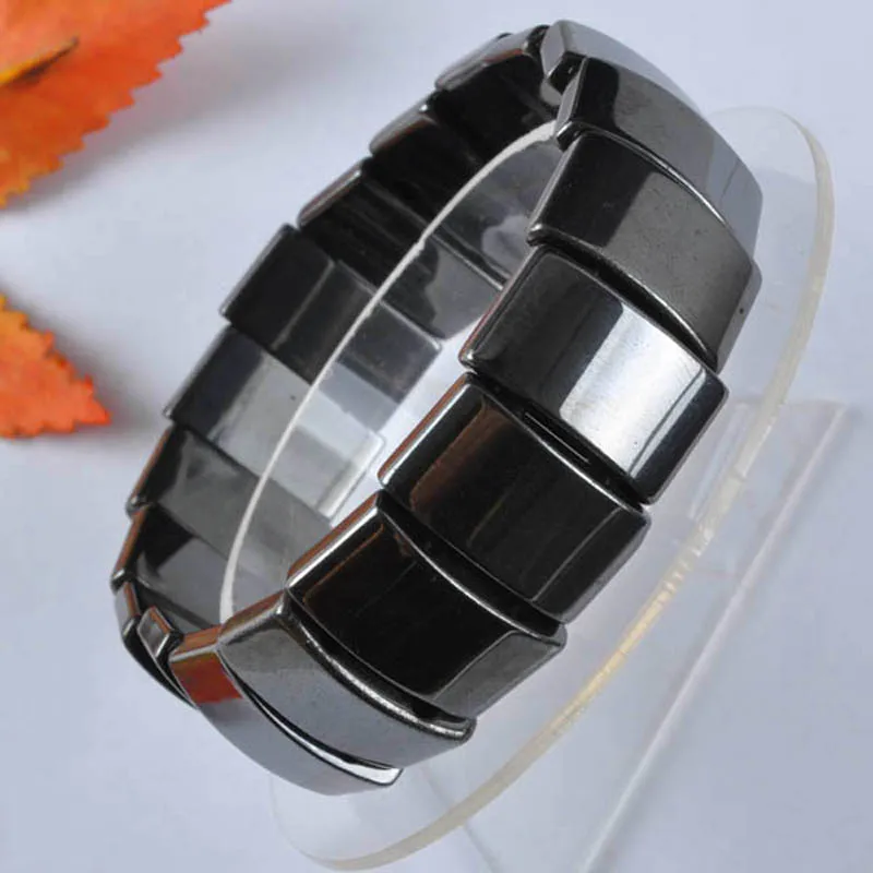 Черные магнитные бусины из гематита, стрейчевый браслет, ювелирные изделия 7,5 дюйма G368