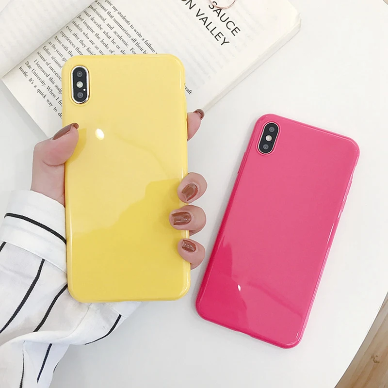Yellow Silicone Soft Phone Case for iphone 6 6s 7 8 Plus Smooth Purple All-inclusive Anti-fall TPU Candy Color Cover XS Max X |