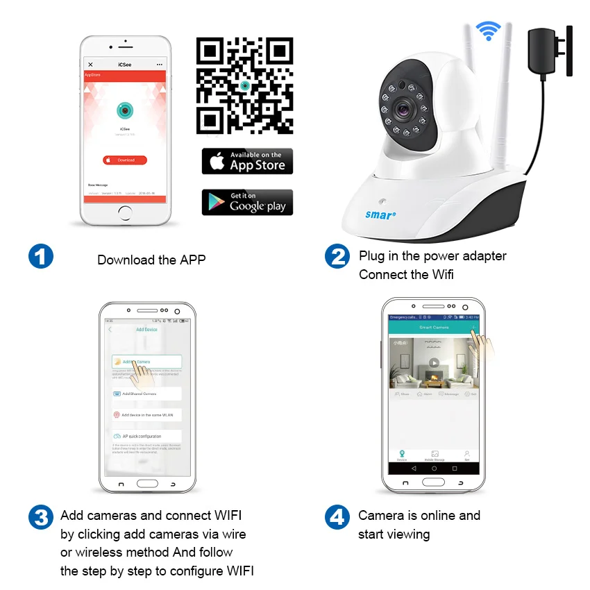 Smar Беспроводная ip камера 2MP домашняя безопасности wifi 1920*1080 наблюдения ночного