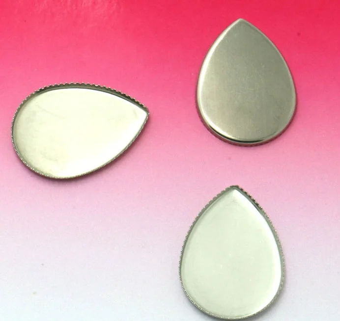 

100X Steel Stainless Metal Pendant Tray/Blank 18*25mm Drops of water Shape Teeth Edge Setting Tray for Cameo Cabochons