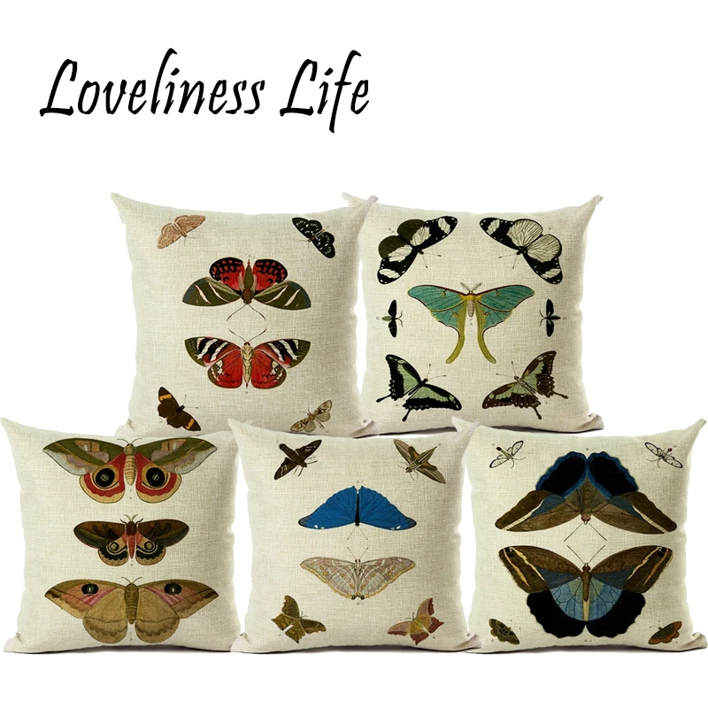 Милая наволочка с принтом бабочки декоративная льняная Подушка узором в виде