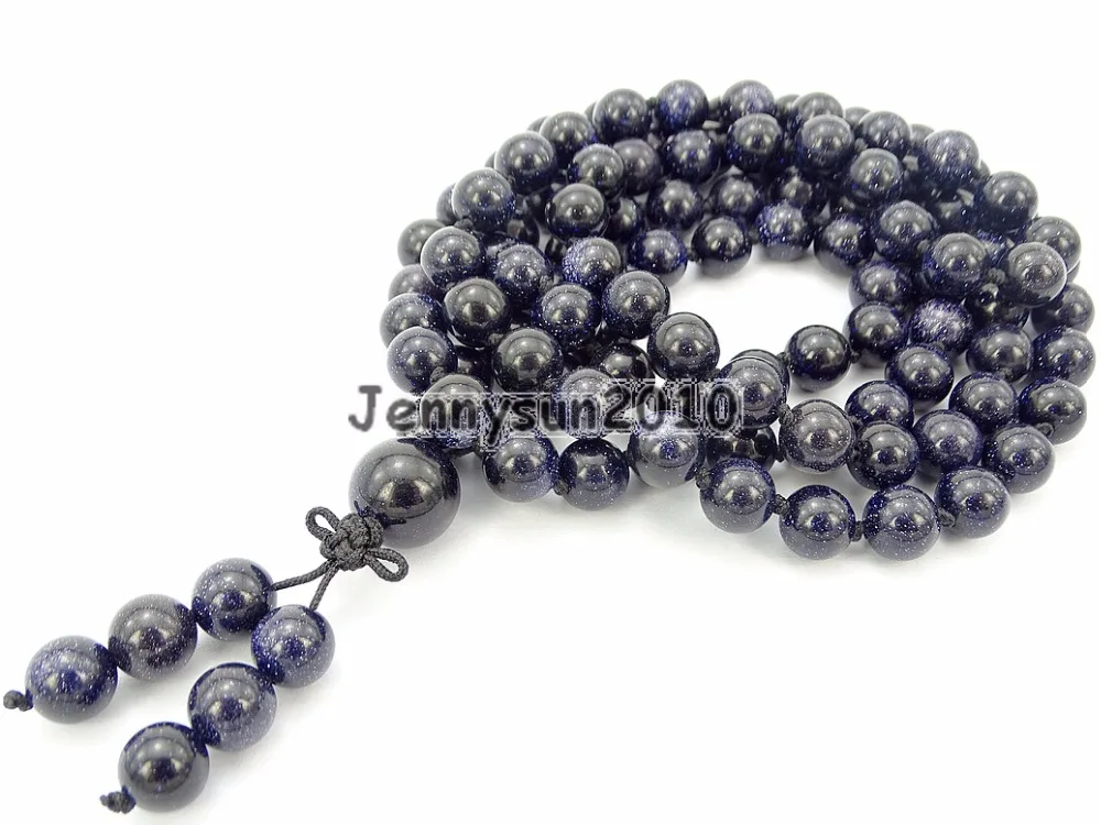 

Натуральный 8 мм синий песок камни буддийские 108 бусины Молитва Мала узел браслет ожерелье многоцелевой 5 нитей/упаковка