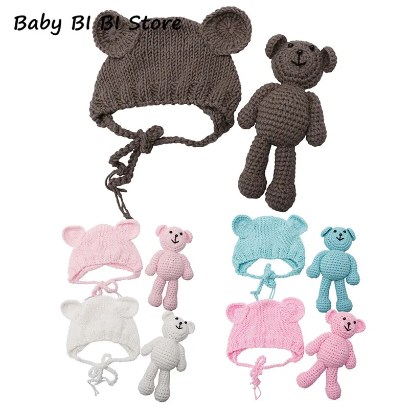 

Newborn Baby Girl Boy Photography Prop Photo Crochet Knit Costume Bear +Hat Set
