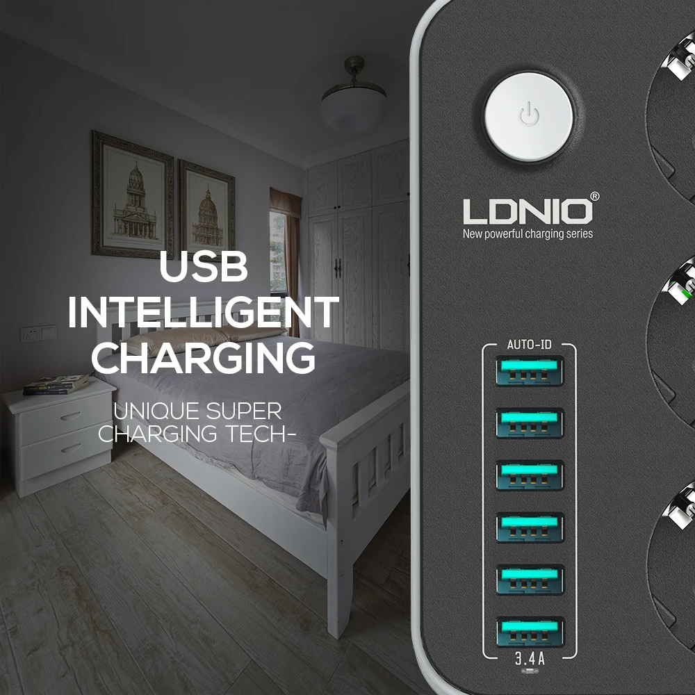 LDNIO SE3631 3 ЕС AC розетки удлинитель 6 Usb (розетка) настольный блок питания с Заводской