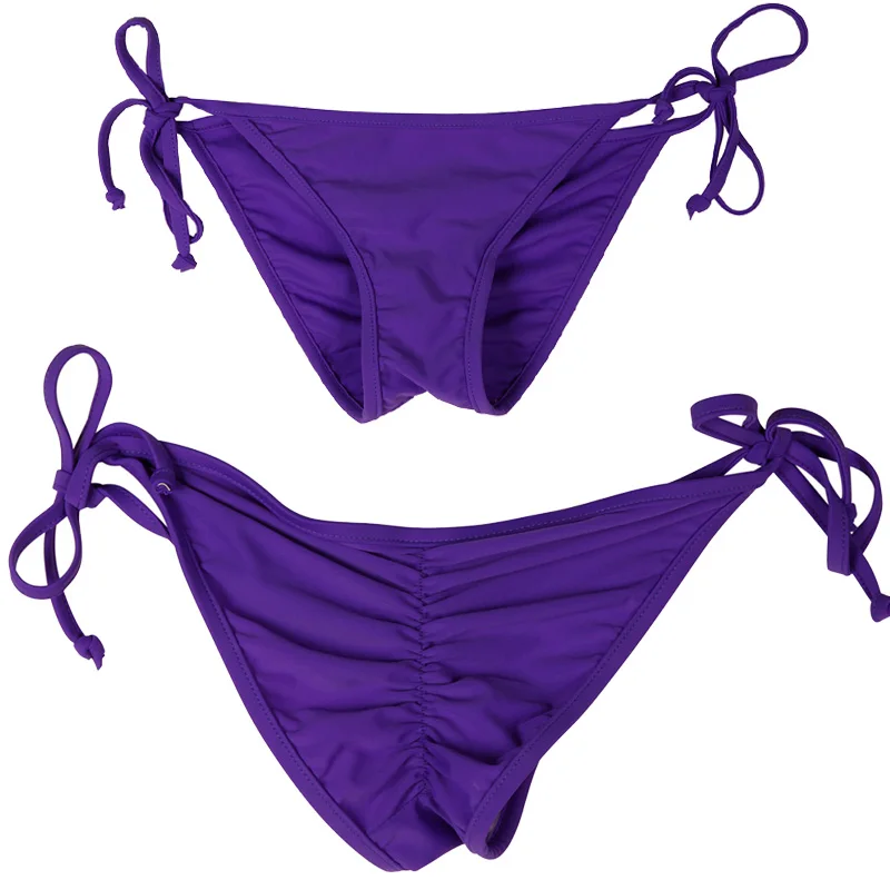Purple Женская одежда для плавания, трусики бикини, нижняя часть, боковые завязки, бразильские стринги, купальник, Классические плавки, бикини, Шорты для плавания, женский купальник, 8 видов цветов - Цвет: Purple