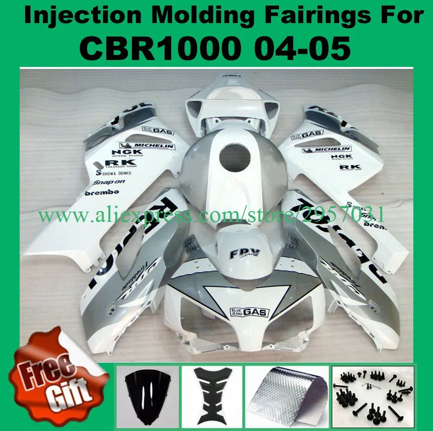 

Free screws+gifts Injection For HONDA CBR 1000RR 04 05 CBR1000 RR 04-05 1000 RR White Silver A324 CBR1000RR 2004 2005 Fairing