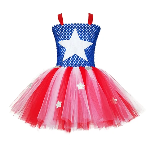 Just dress Платье-пачка для девочек с супергероями; цвет синий, красный, белый; Детские платья для дня рождения; Карнавальный костюм для девочек в американском стиле - Цвет: Just dress