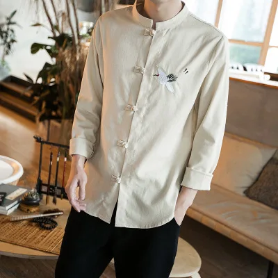 Модная женская блузка чонсам винтажная стильная одежда мужской костюм Тан топы