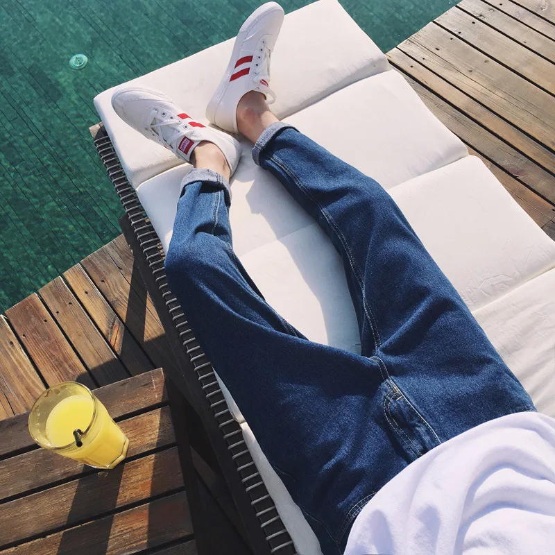 Fashion 2020 Summer Casual Students art blue color jeans men's Hip Hop feet harem pants Teenagers washing S-XXL | Мужская одежда