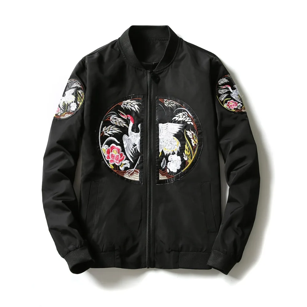 2017 китайский стиль вышивка мода воротник тонкий курточка бомбер мужские и