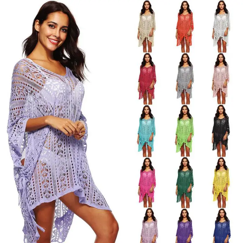 Летнее платье 2019 женская одежда с перекрестными краями вязаное пляжное
