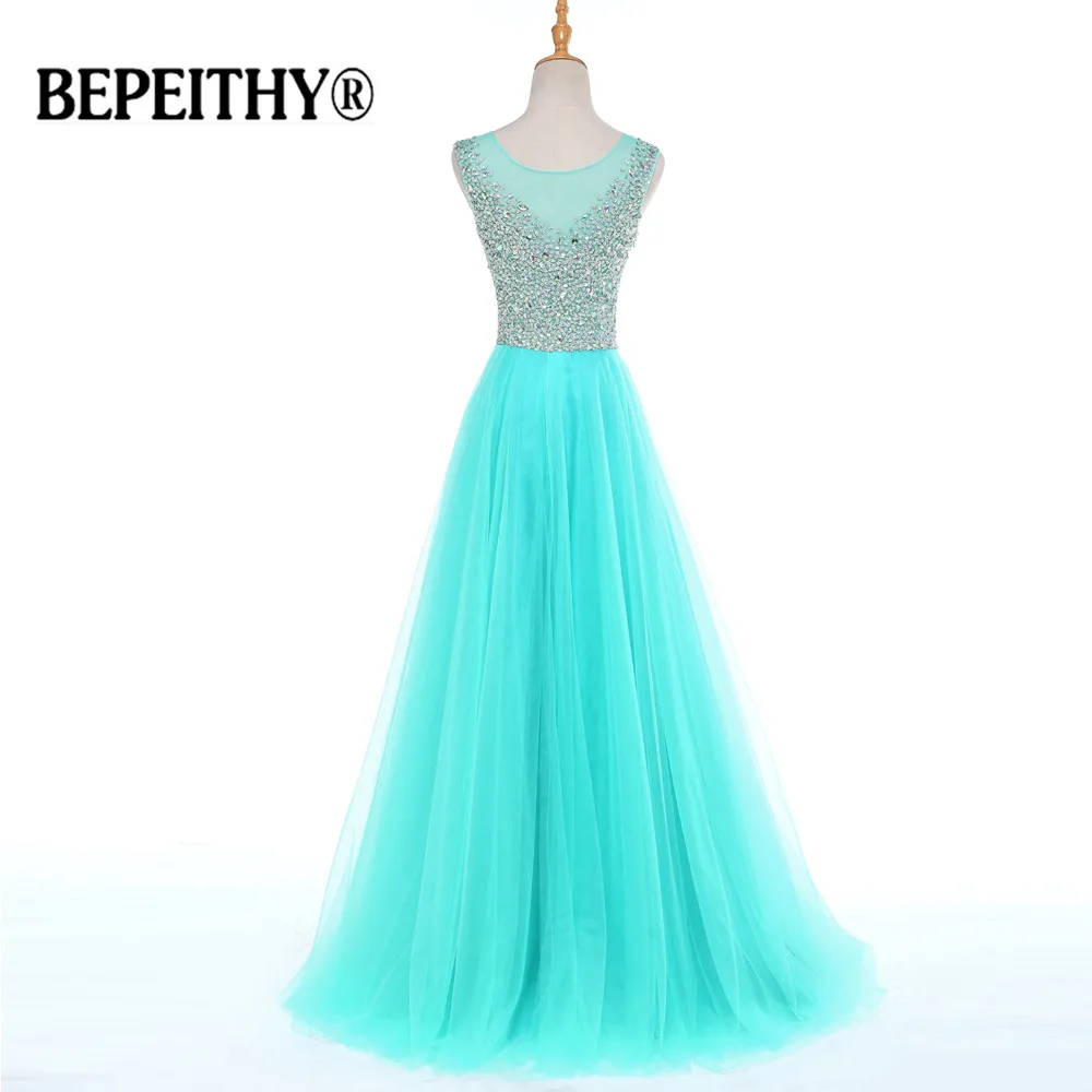BEPEITHY Robe De Soiree 2019 Тюль Бисероплетение Длинные вечерние платья Линия Дешевые Vestidos