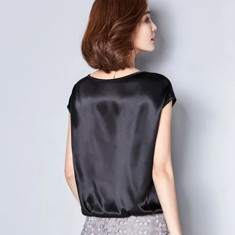 2021 New Silk Blouse Women Tops Fashion Elegant O-neck Short sleeve Solid Shirt Women Blouses Summer Casual Blusas Femininas