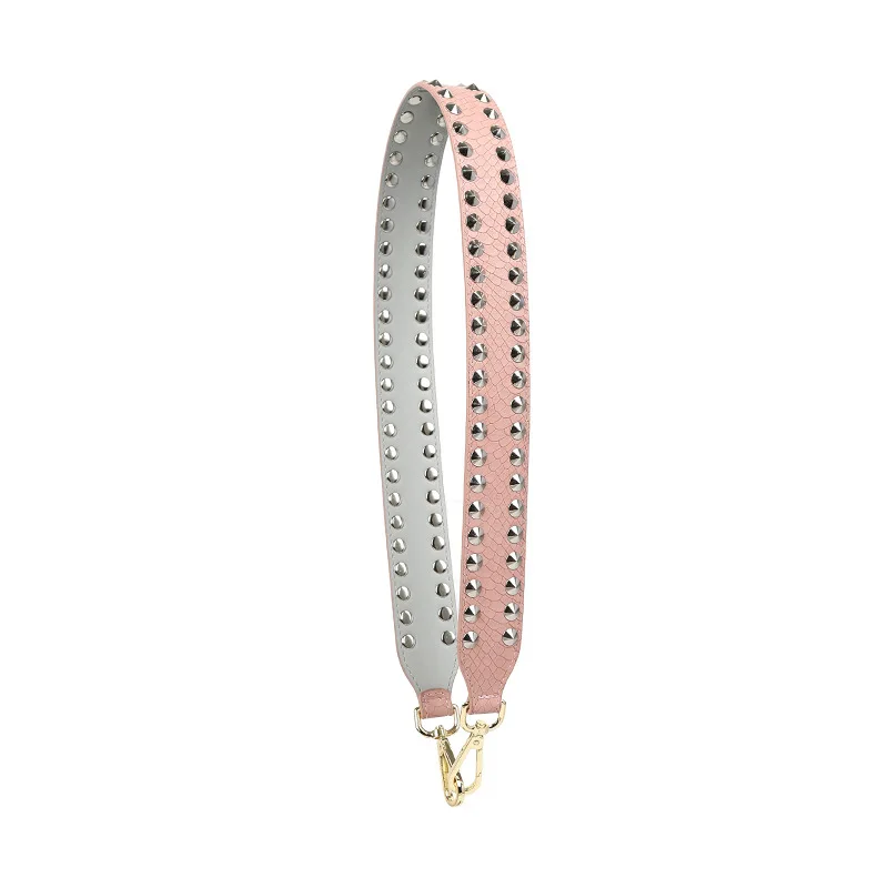 Pink Silver Rivet Модная сумка с заклепками в стиле панк, Сменный ремень на плечо, Сумка с ремнем 90 см, цветная кожаная сумочка с ручками, Женская сумочка, ремни, аксессуары - Цвет: Pink Silver Rivet