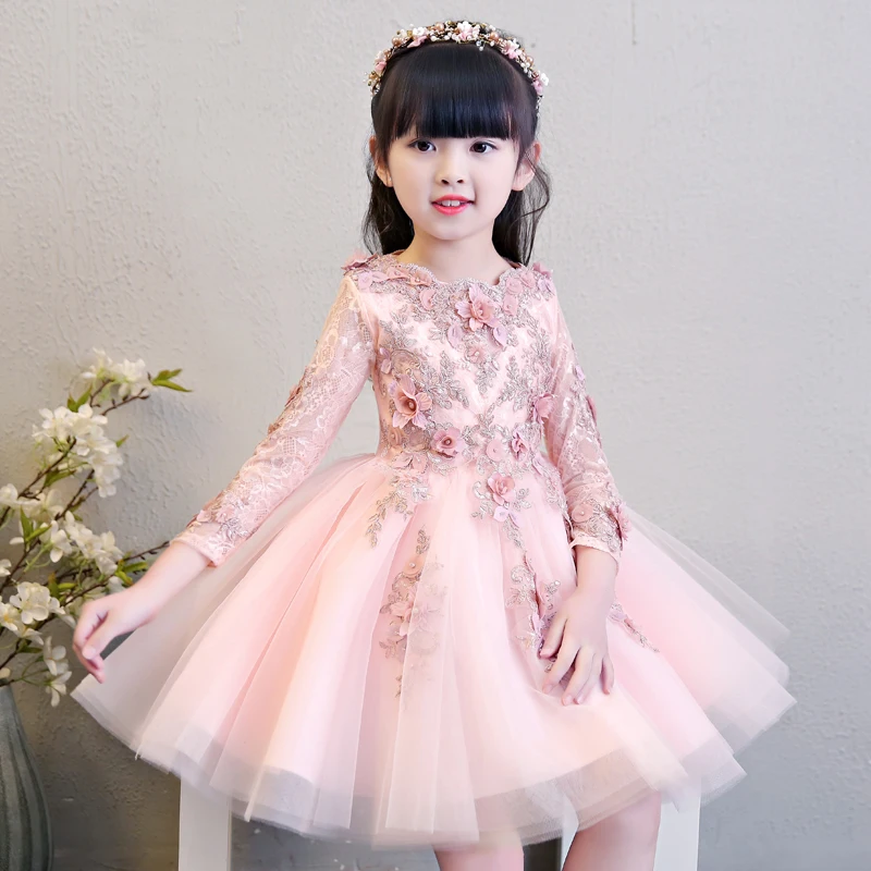 

Baby girl dresses party and wedding gowns 2019 3d flower applique embroidery birthday piano fancy costume fall winter sweet kid