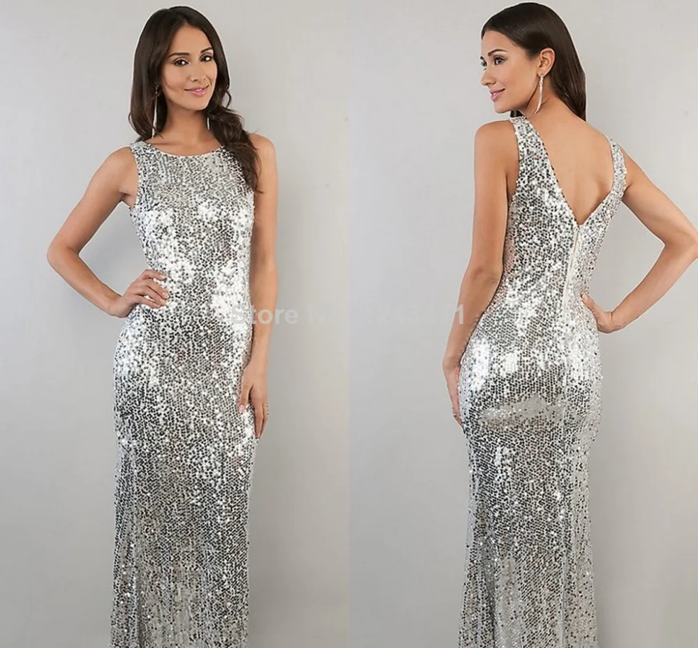Free Shipping Custom Made Cheap Price New 2014 Sexy Backless Scoop Collar Mermaid Floor Length Long Sequins Chiffon Prom Dress | Свадьбы и