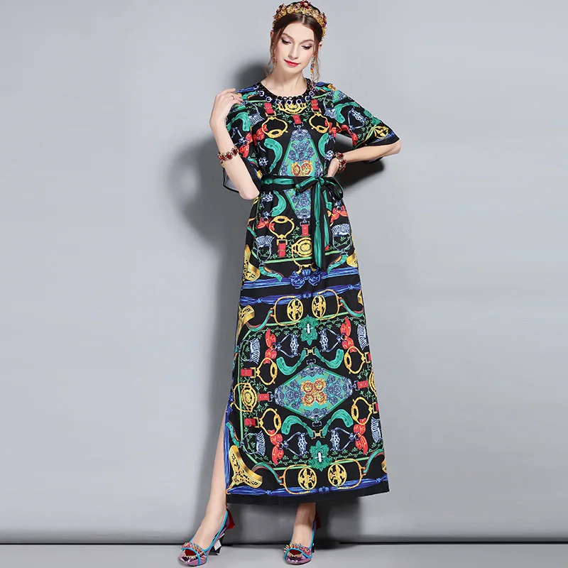 2018 Runway Lxury Модельер Тонкий повседневные платья Для женщин летнее платье макси в