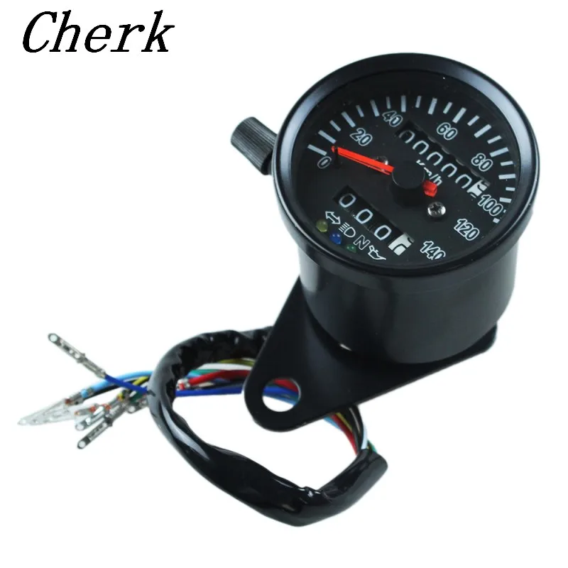 

Universal Black Motorcycle Cafe Racer 60MM Stainless mechanical odometer speedometer White LED with indicator lights 0-140KM/H