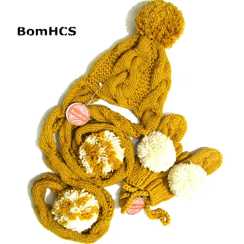 Красивая Женская зимняя теплая шапка BomHCS с шарфом и перчатками костюм 100% вязаная