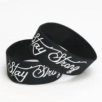 fashion 25pcs stay strong with love wristband black colour latex free wide silicone braceletsbangles gift wholesale sh090