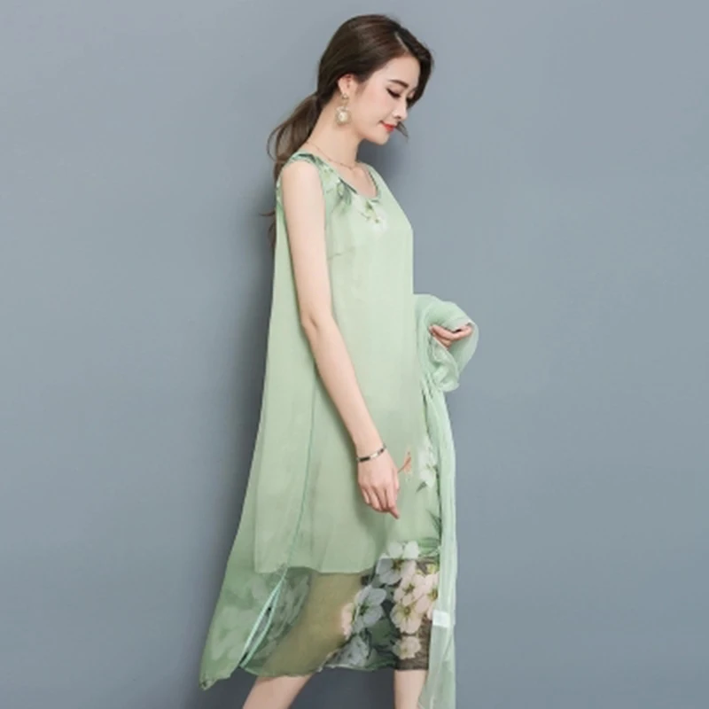 Женское длинное шелковое платье-кардиган комплект из 2 предметов свободная