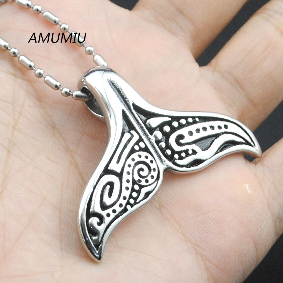Милый кулон в виде хвоста Кита AMUMIU ожерелье из нержавеющей стали цепь для мужчин
