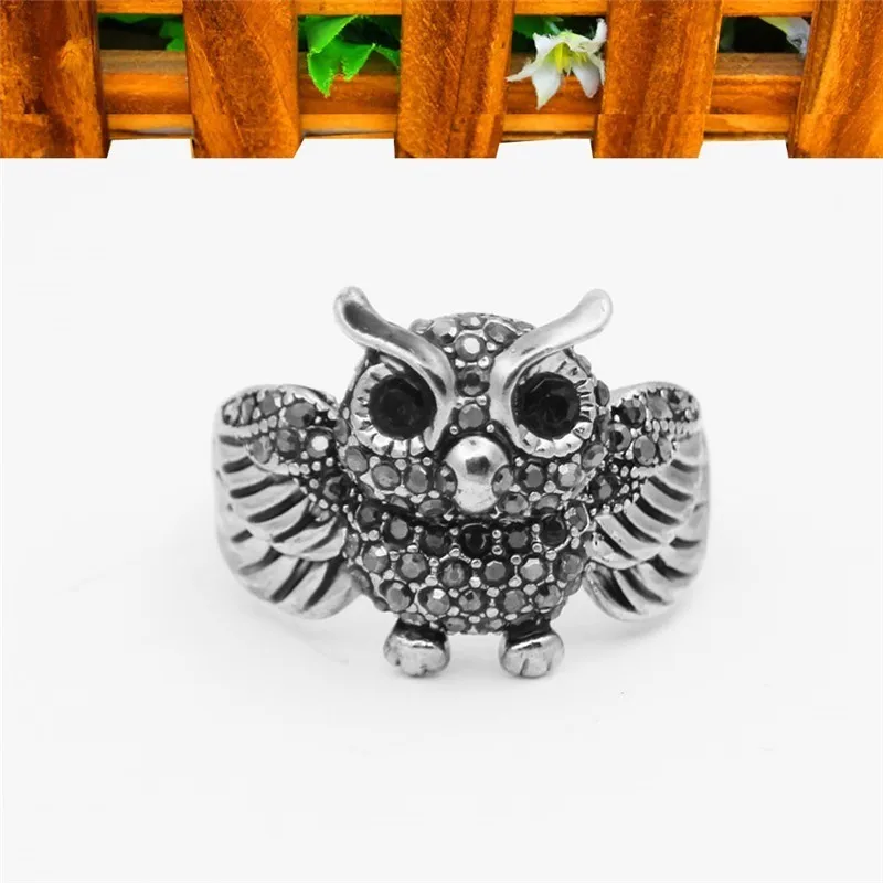 Cute Owl Rhinestone Rings For Women Vintage Look Antique Bronze Plated Fashion Jewelry TR698|Кольца| |